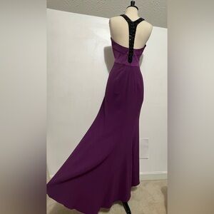 Zac Posen Plum Beaded Racerback Trumpet Evening Gown Size 8